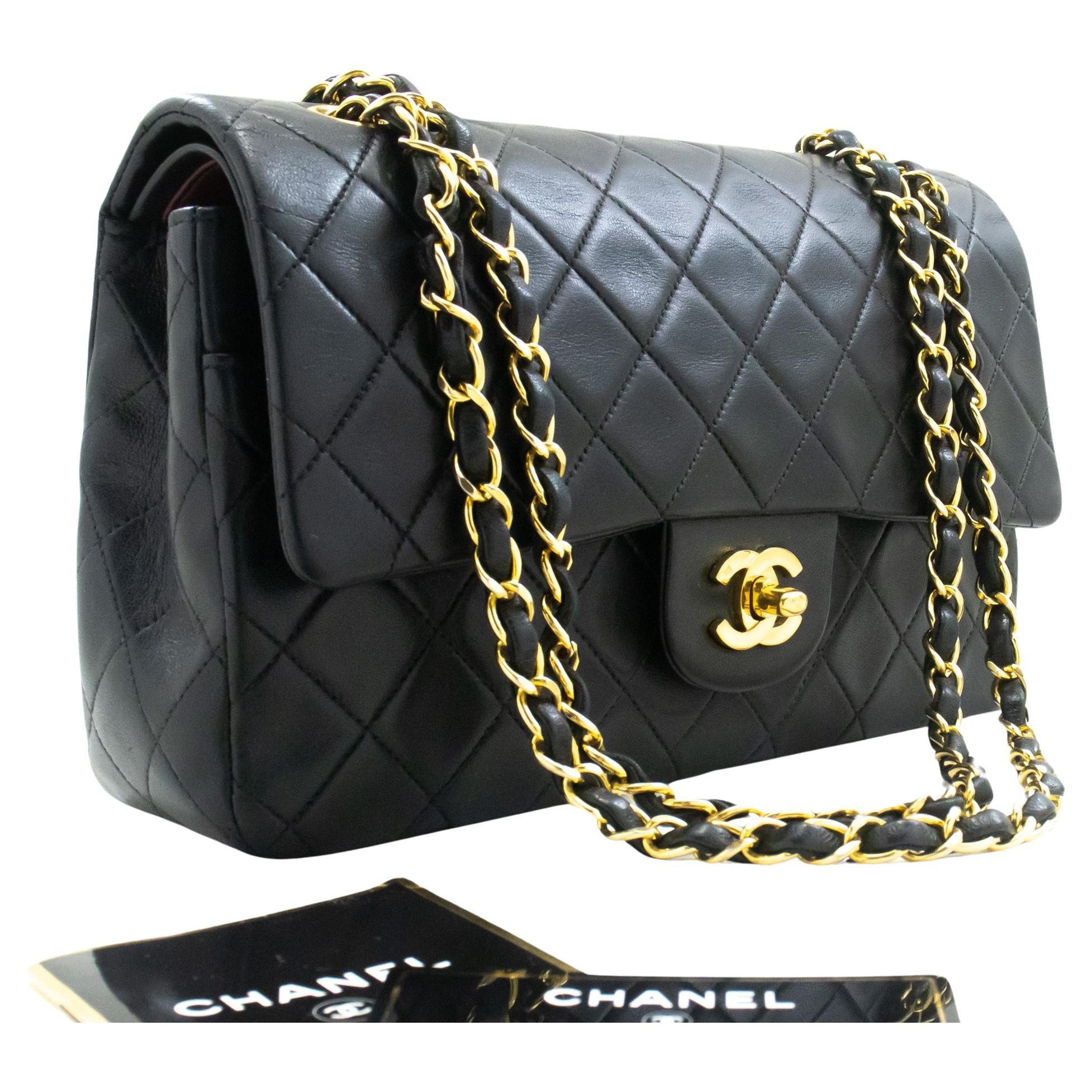 CHANEL Classic Double Flap 10" Chain Shoulder Bag Lambskin Black