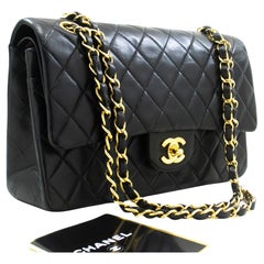 CHANEL Classic Double Flap 10" Chain Shoulder Bag Lambskin Black