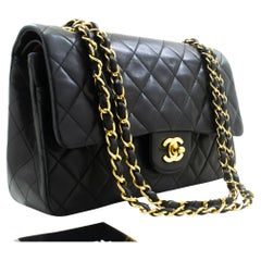 CHANEL Classic Double Flap 10" Chain Shoulder Bag Lambskin Black