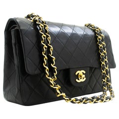 CHANEL Classic Double Flap 10" Chain Shoulder Bag Lambskin Black