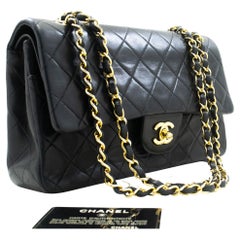 Vintage CHANEL Classic Double Flap 10" Chain Shoulder Bag Lambskin Black