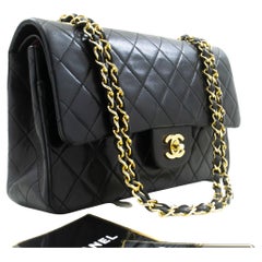 Vintage CHANEL Classic Double Flap 10" Chain Shoulder Bag Lambskin Black