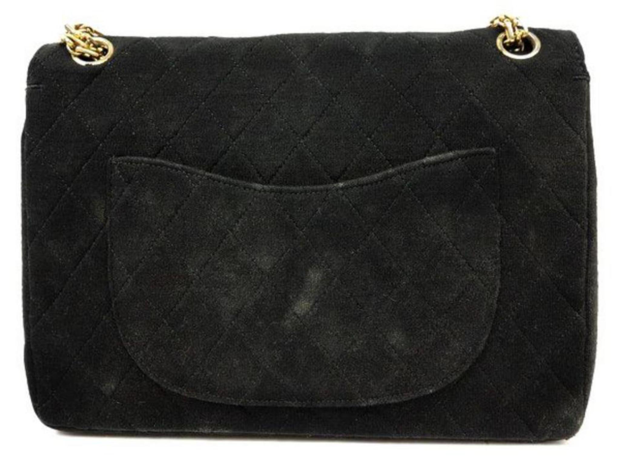 Chanel Classic Double Flap 224140 Black Quilted Cotton Jersey Shoulder Bag For Sale 4