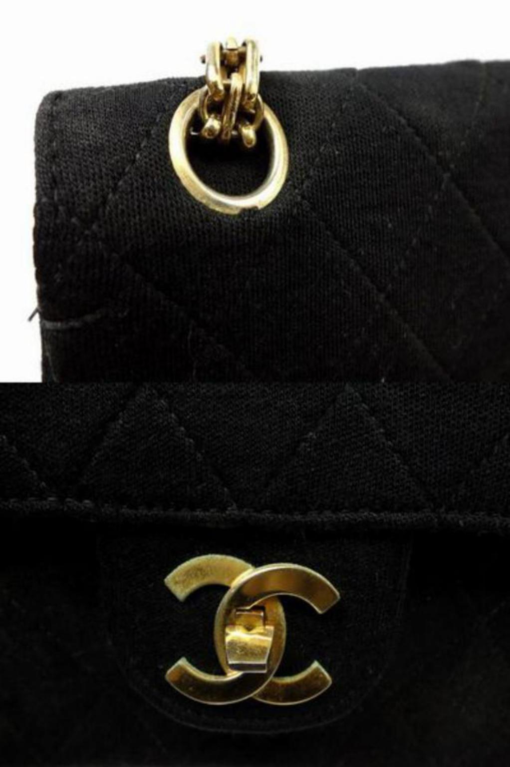 Chanel Classic Double Flap 224140 Black Quilted Cotton Jersey Shoulder Bag In Good Condition For Sale In Forest Hills, NY