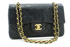 CHANEL Classic Double Flap 9" Chain Shoulder Bag Lambskin Black