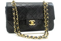 CHANEL Classic Double Flap 9" Chain Shoulder Bag Lambskin Black