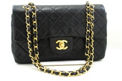 CHANEL Classic Double Flap 9" Chain Shoulder Bag Lambskin Black