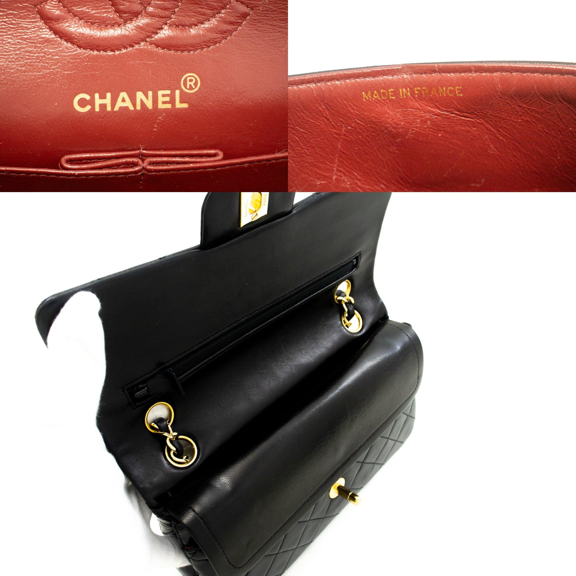 CHANEL Sac à bandoulière classique à double rabat avec chaîne de 9 pouces en cuir d'agneau noir 4