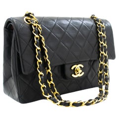 CHANEL Classic Double Flap 9" Chain Shoulder Bag Lambskin Black