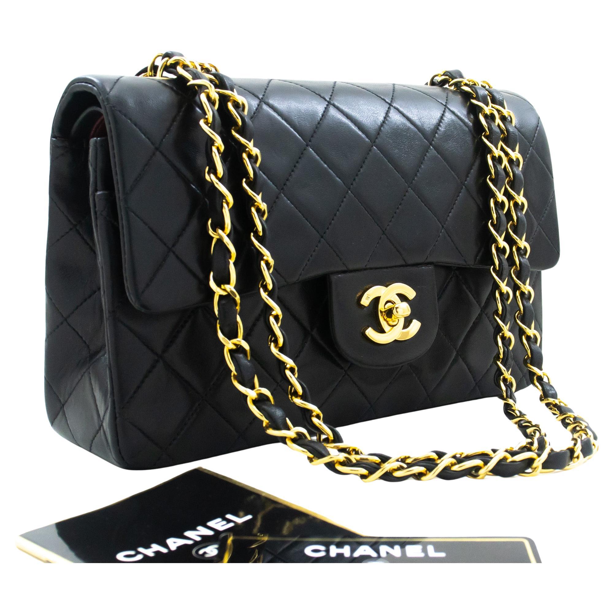 CHANEL Classic Double Flap 9" Chain Shoulder Bag Lambskin Black
