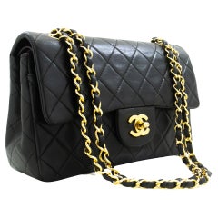 CHANEL Classic Double Flap 9" Chain Shoulder Bag Lambskin Black