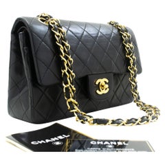 Vintage CHANEL Classic Double Flap 9" Chain Shoulder Bag Lambskin Black