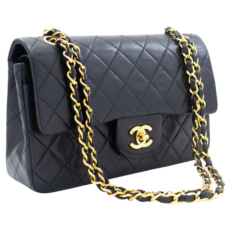 CHANEL Classic Double Flap 9 Chain Shoulder Bag Navy Lambskin For