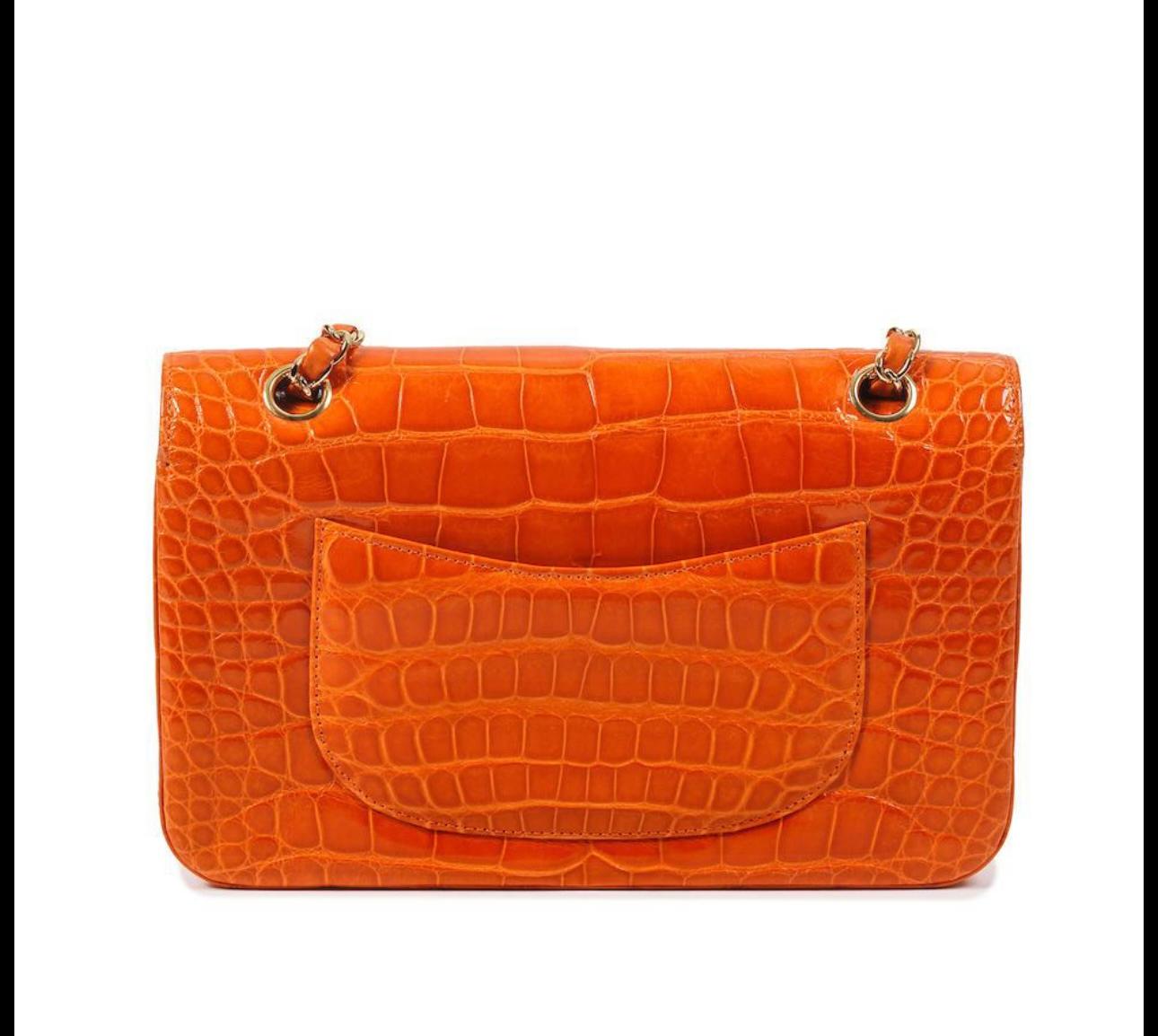 Chanel Classic Double Flap Alligator Shiny Orange Gold hardware B 5