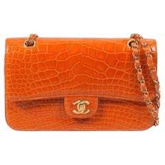 Chanel Classic Double Flap Alligator Arancione lucido Hardware oro B. A. B.