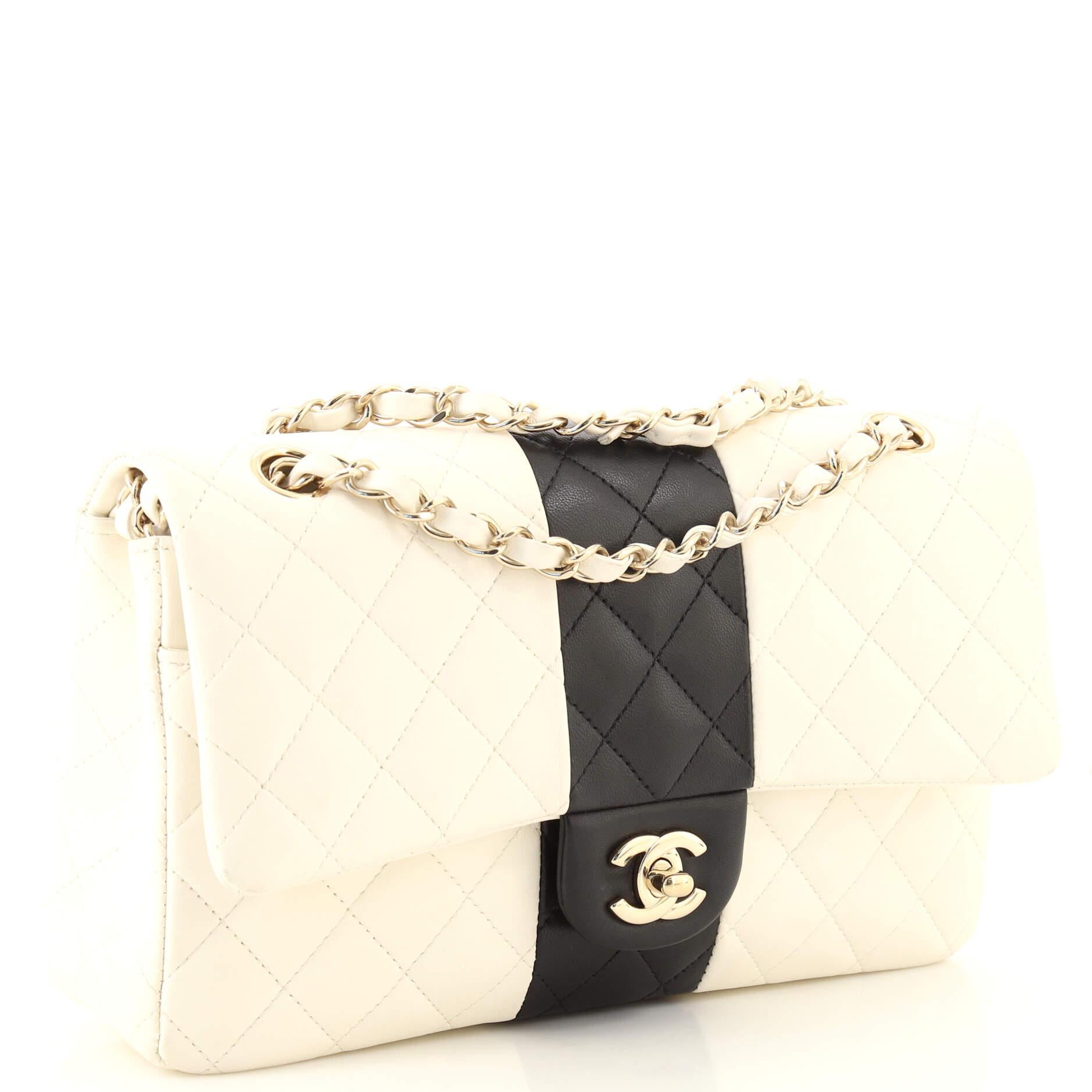 White Chanel Classic Double Flap Bag Bicolor Quilted Lambskin Medium