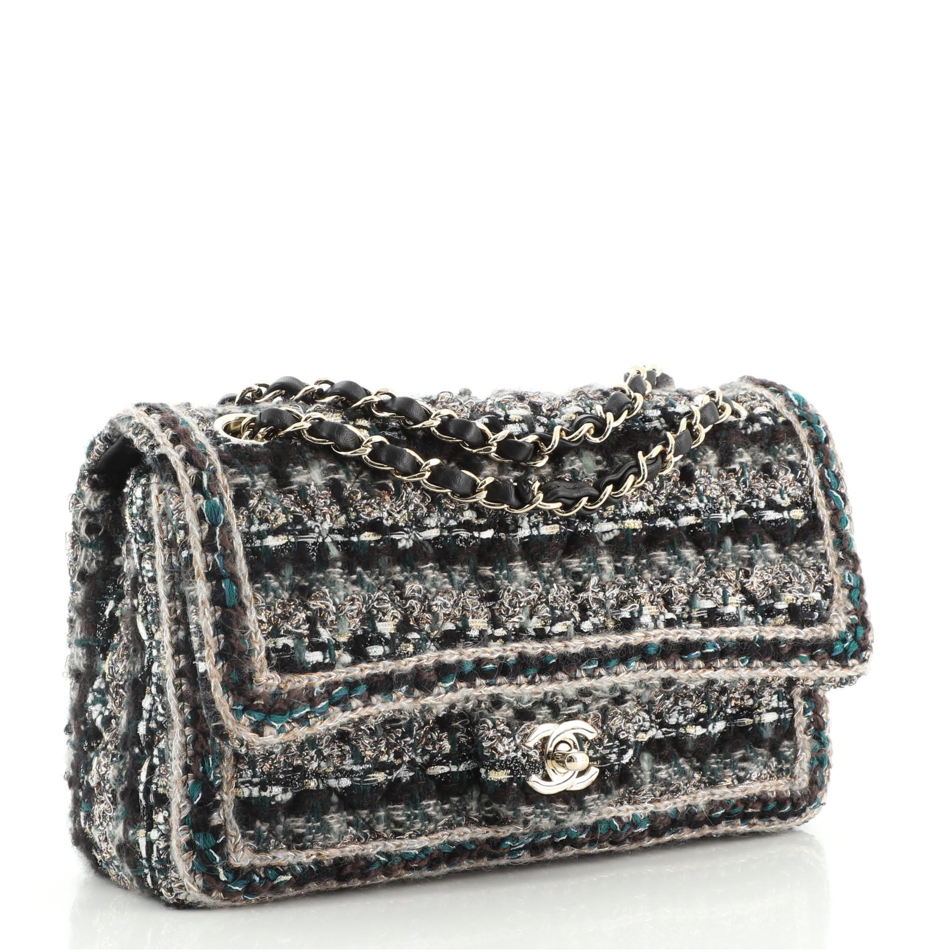 Chanel Classic Double Flap Tasche geflochtene Quilted Tweed Medium (Schwarz)
