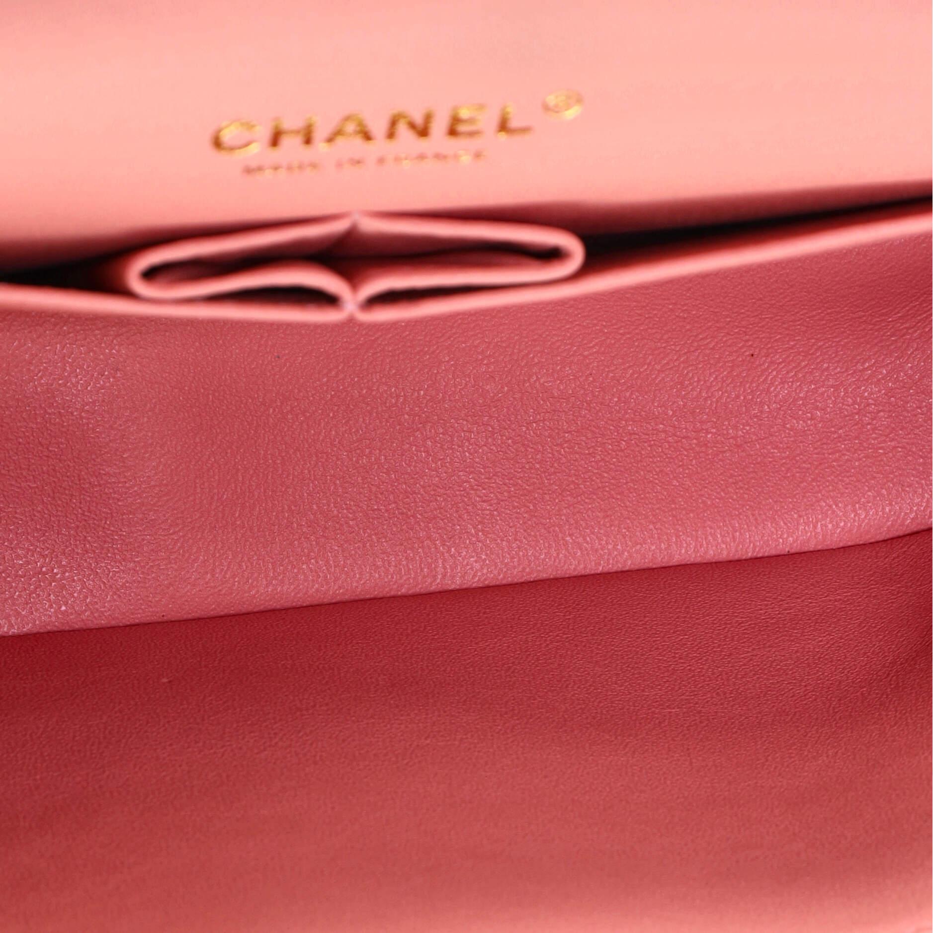 Orange Chanel Classic Double Flap Bag Chevron Caviar Medium
