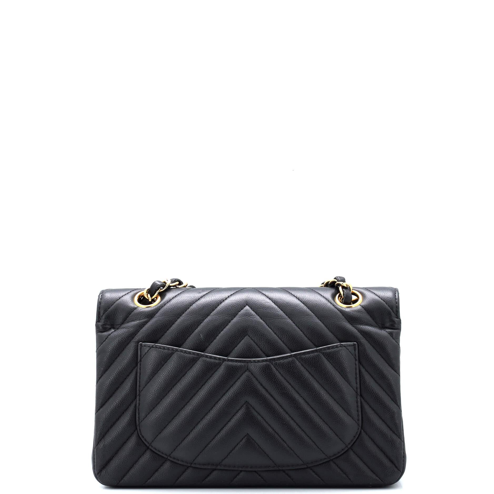 Chanel Classic Double Flap Bag Chevron Caviar Small In Good Condition For Sale In NY, NY