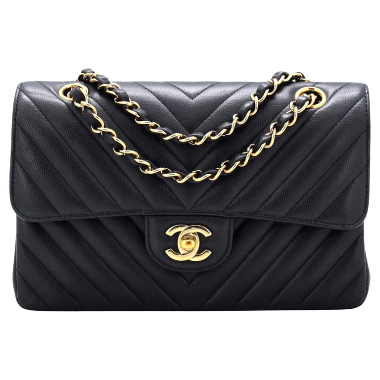 Chanel Classic Double Flap Bag Chevron Caviar Small For Sale at