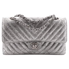 Chanel Classic Double Flap Bag Chevron Crumpled Metallic Patent Medium