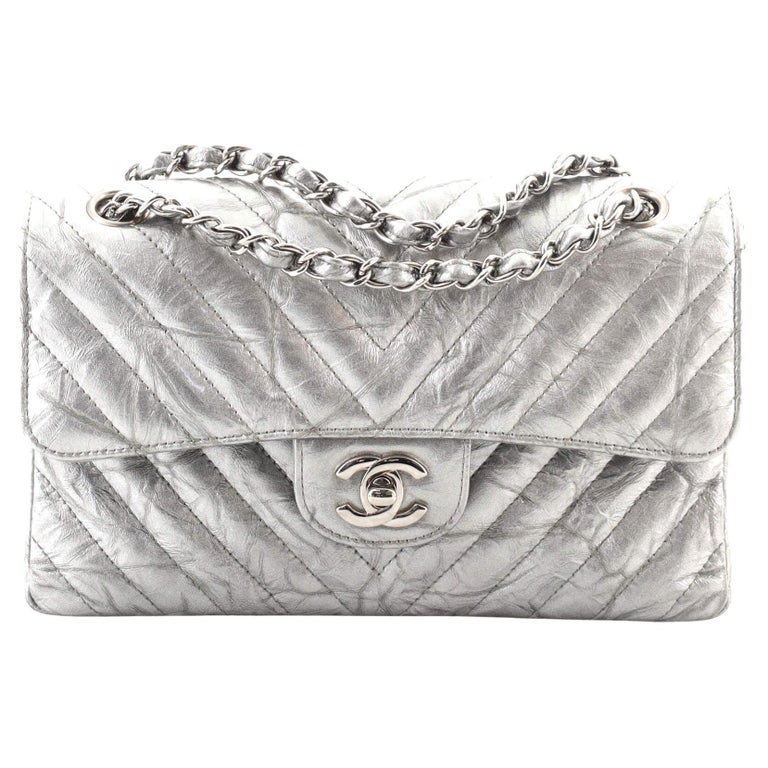 Chanel Classic Double Flap Bag Chevron Crumpled Metallic Patent Small at  1stDibs