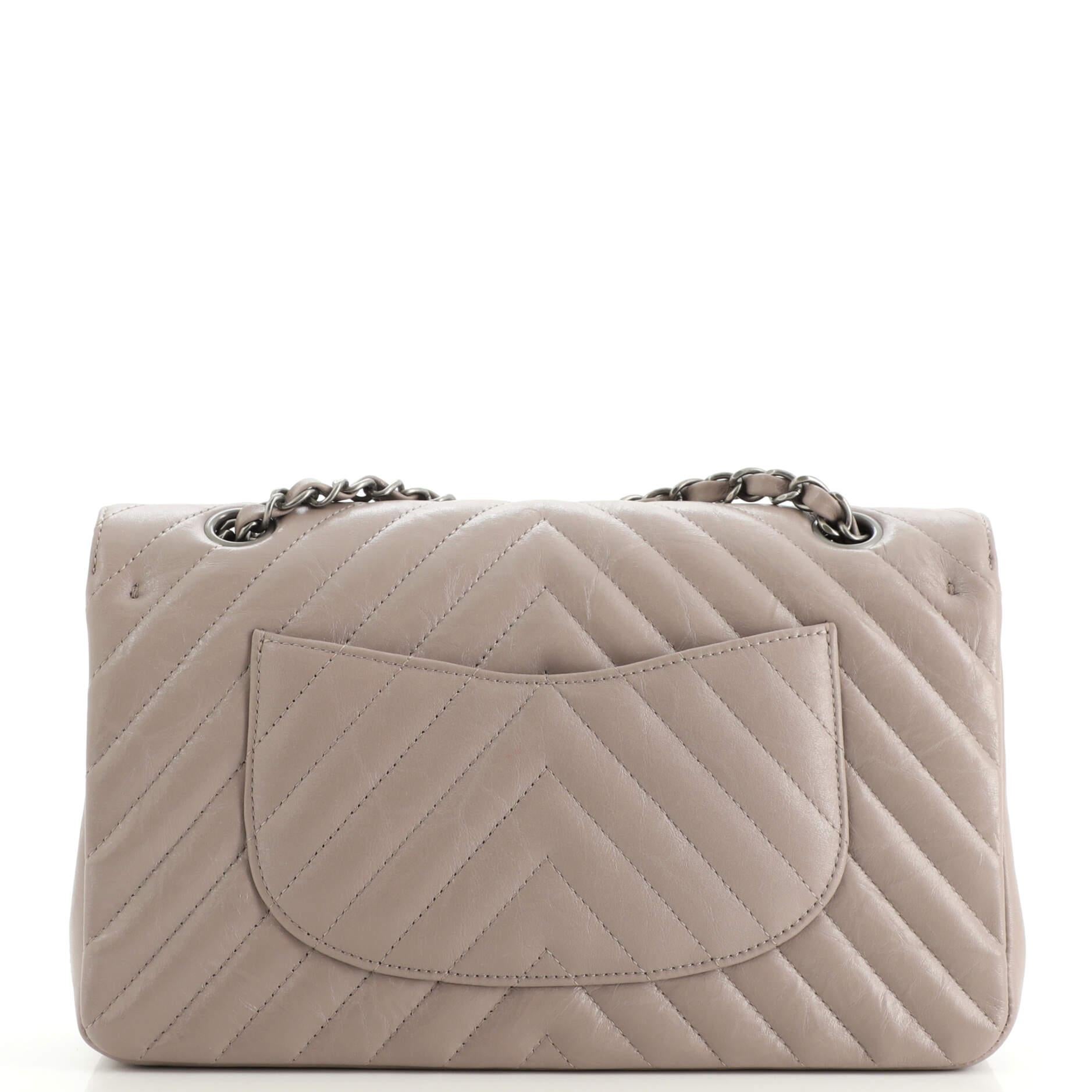 Women's or Men's Chanel Classic Double Flap Bag Chevron Iridescent Crumpled Calfskin Medium