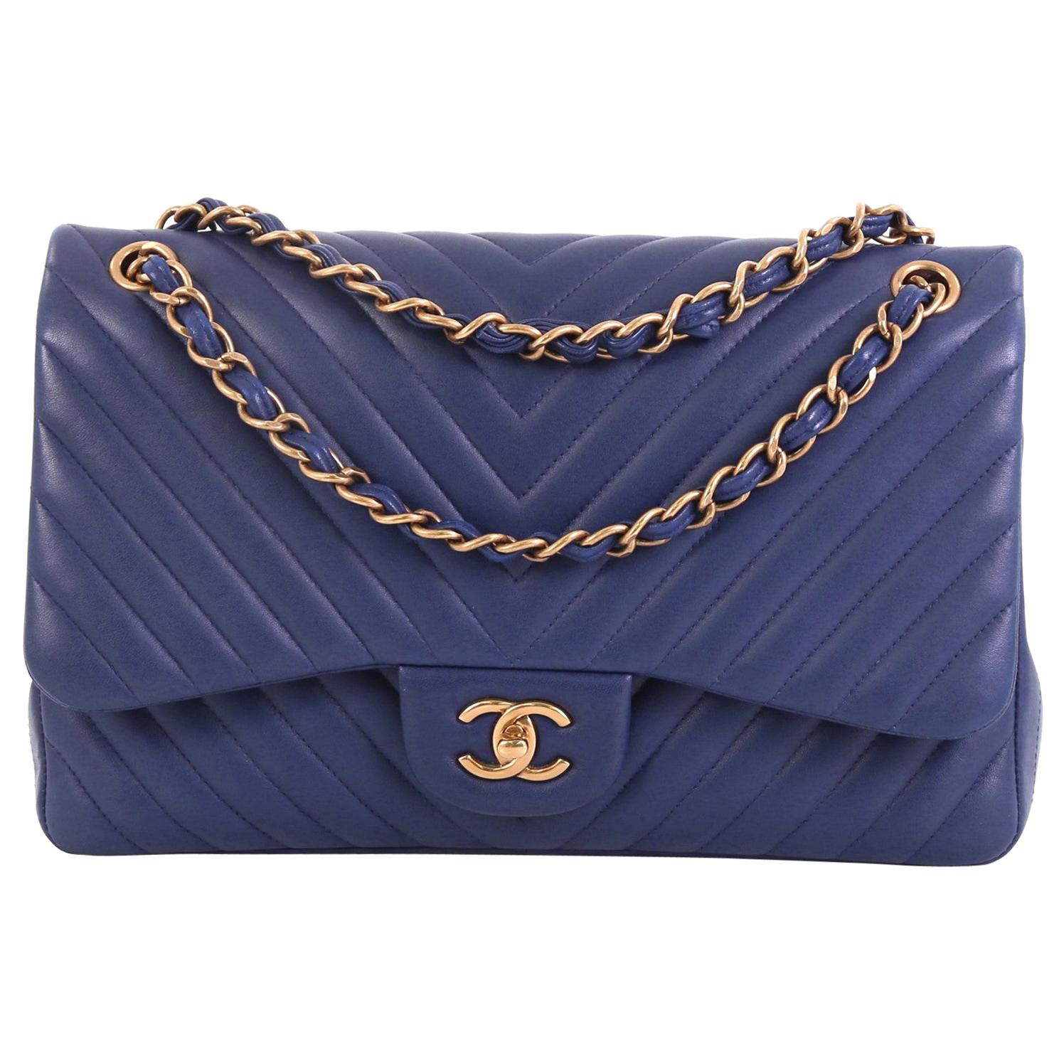 Chanel Classic Double Flap Bag Chevron Lambskin Jumbo