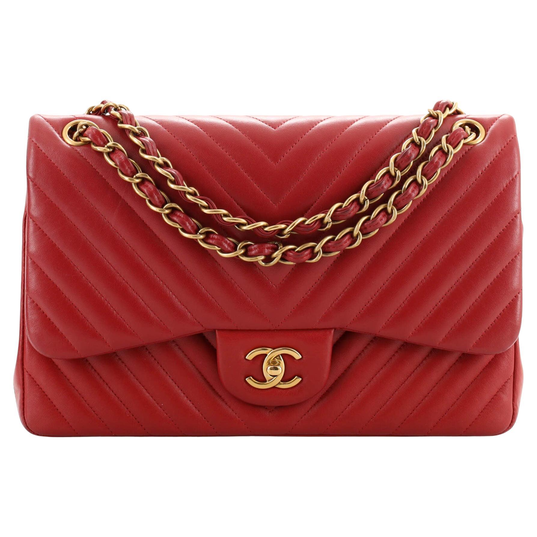 Chanel Classic Double Flap Bag Chevron Lambskin Jumbo