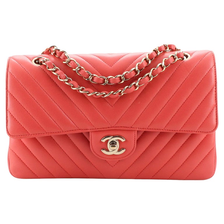 Chanel Classic Double Flap Bag Chevron Lambskin Medium For Sale at