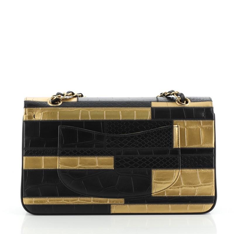 Borsa Chanel Classic con doppia patta in pelle di vitello patchwork goffrata con coccodrillo e pitone In condizioni buone a NY, NY