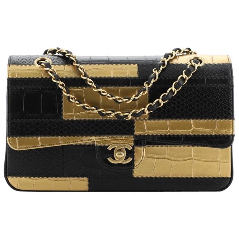Chanel Classic Double Flap Bag Crocodile and Python Embossed