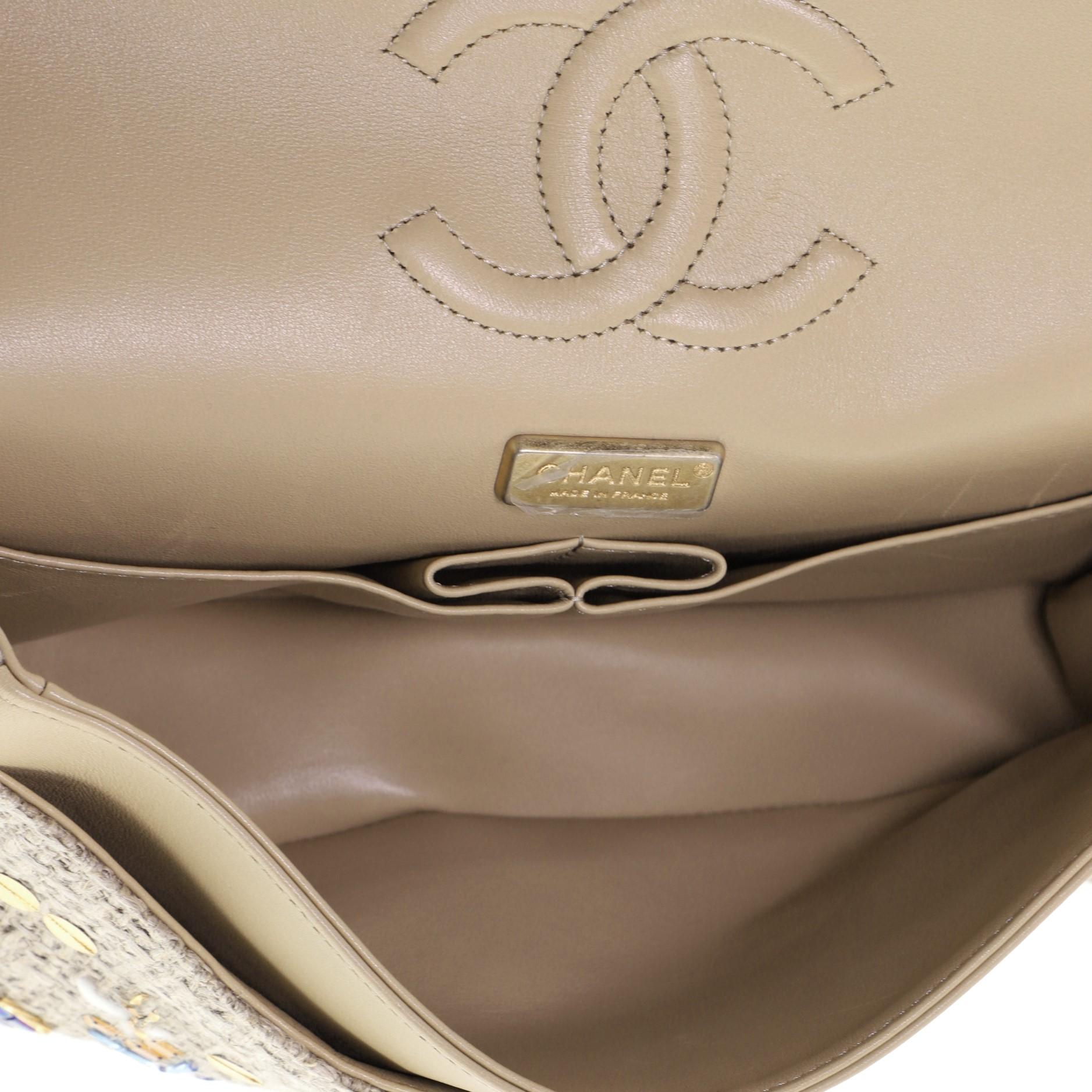 Chanel Classic Double Flap Bag Embellished Woven Raffia Medium  1