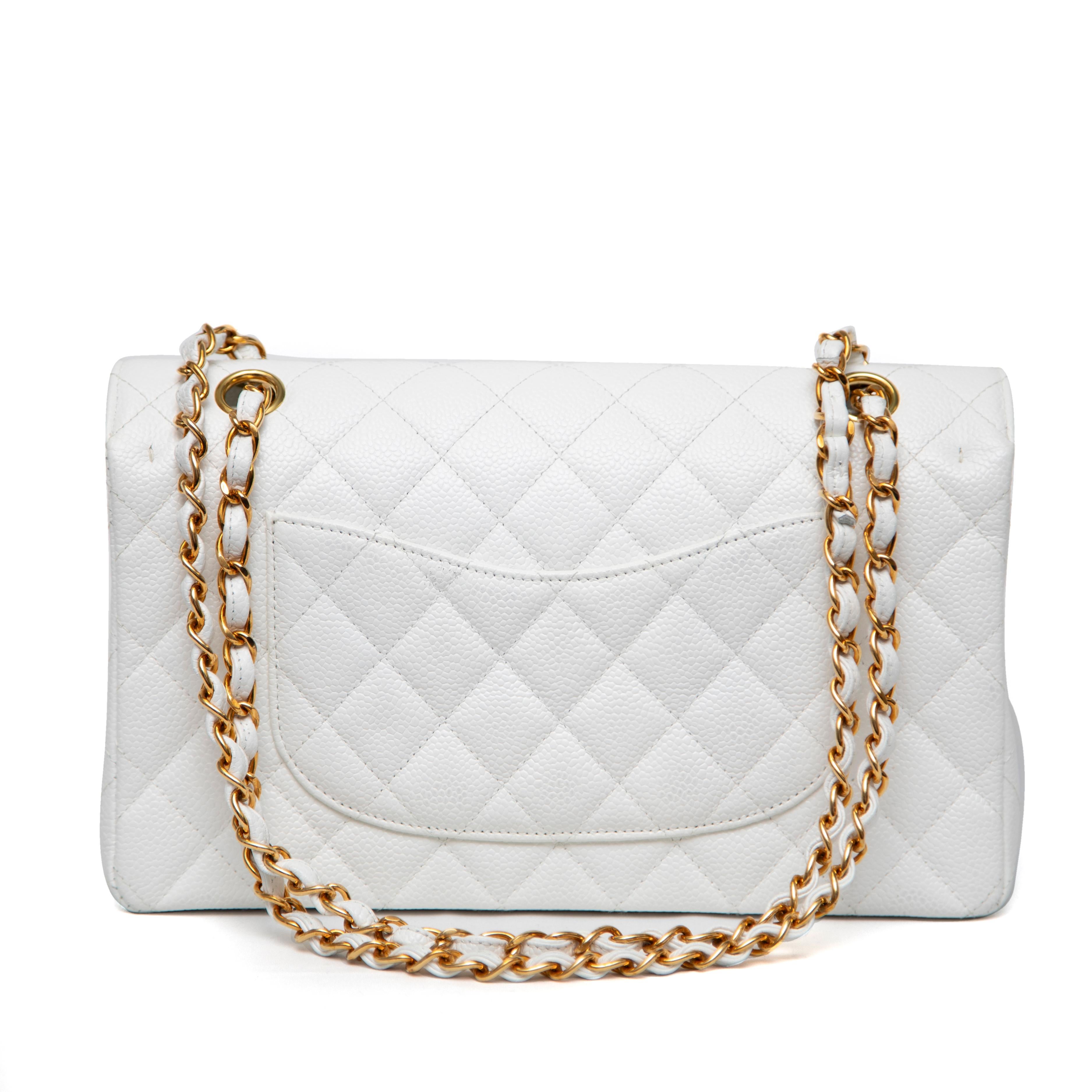 Women's or Men's Chanel Classic Double Flap Bag, Jumbo, White Caviar with Gold-Toned Hardware
