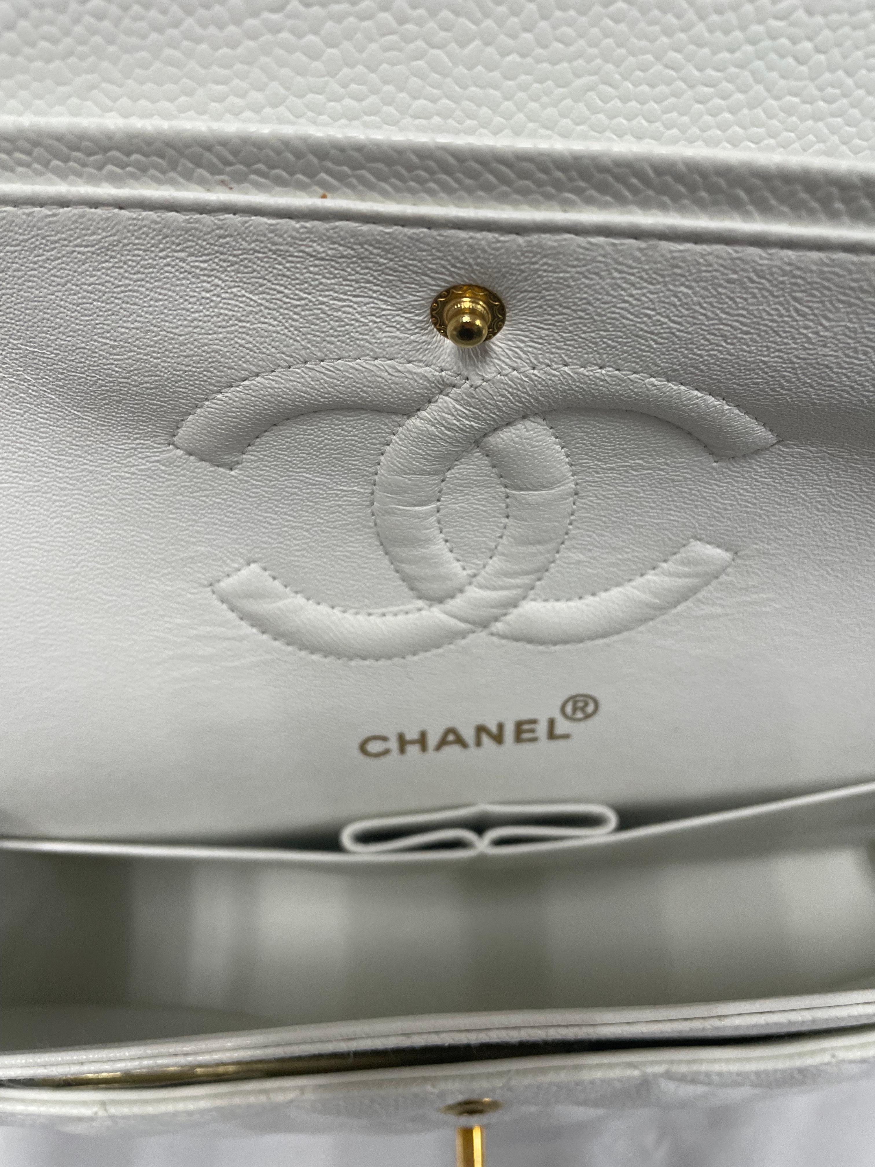 Chanel Classic Double Flap Bag, Jumbo, White Caviar with Gold-Toned Hardware 1