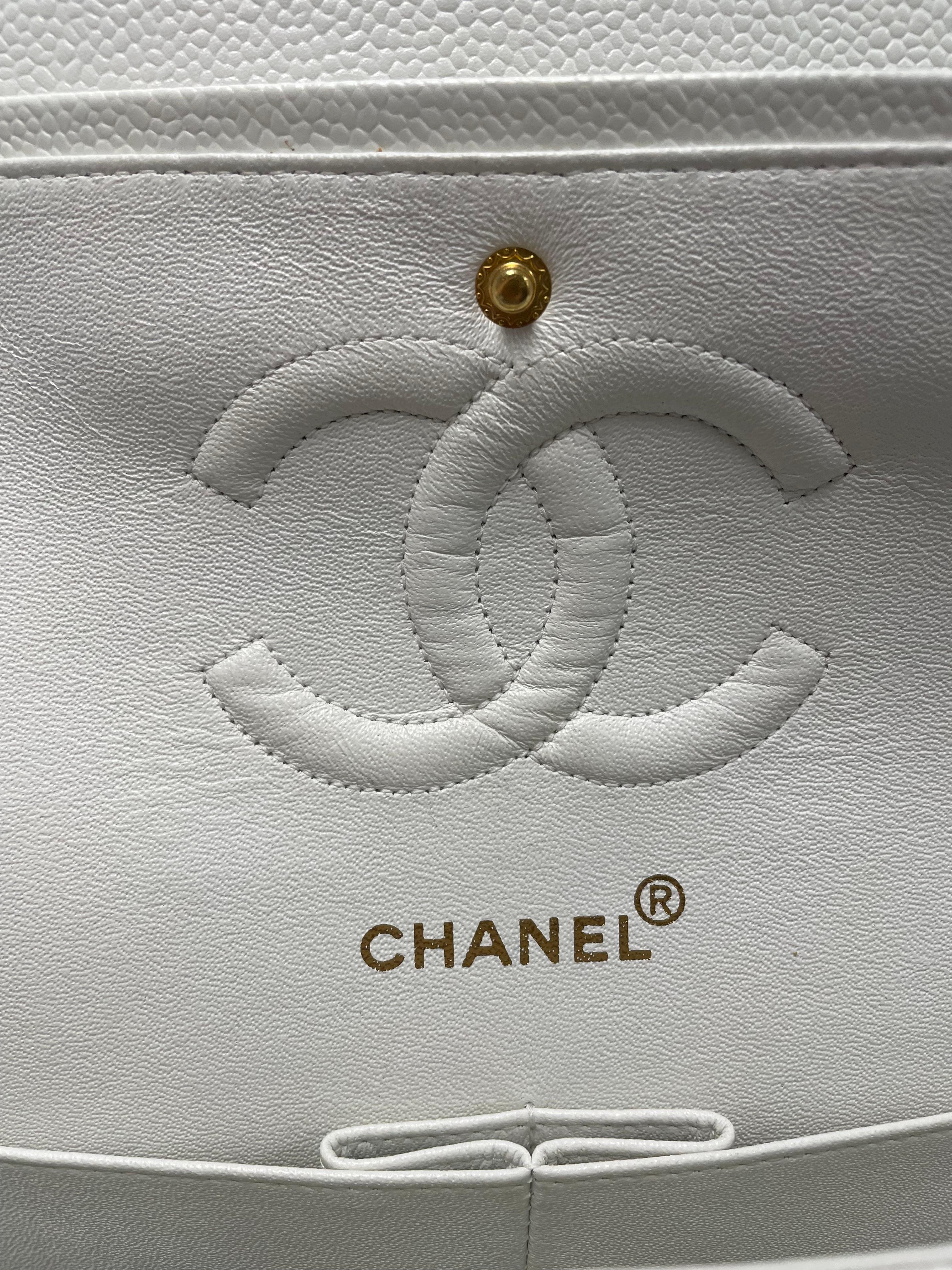 Chanel Classic Double Flap Bag, Jumbo, White Caviar with Gold-Toned Hardware 2