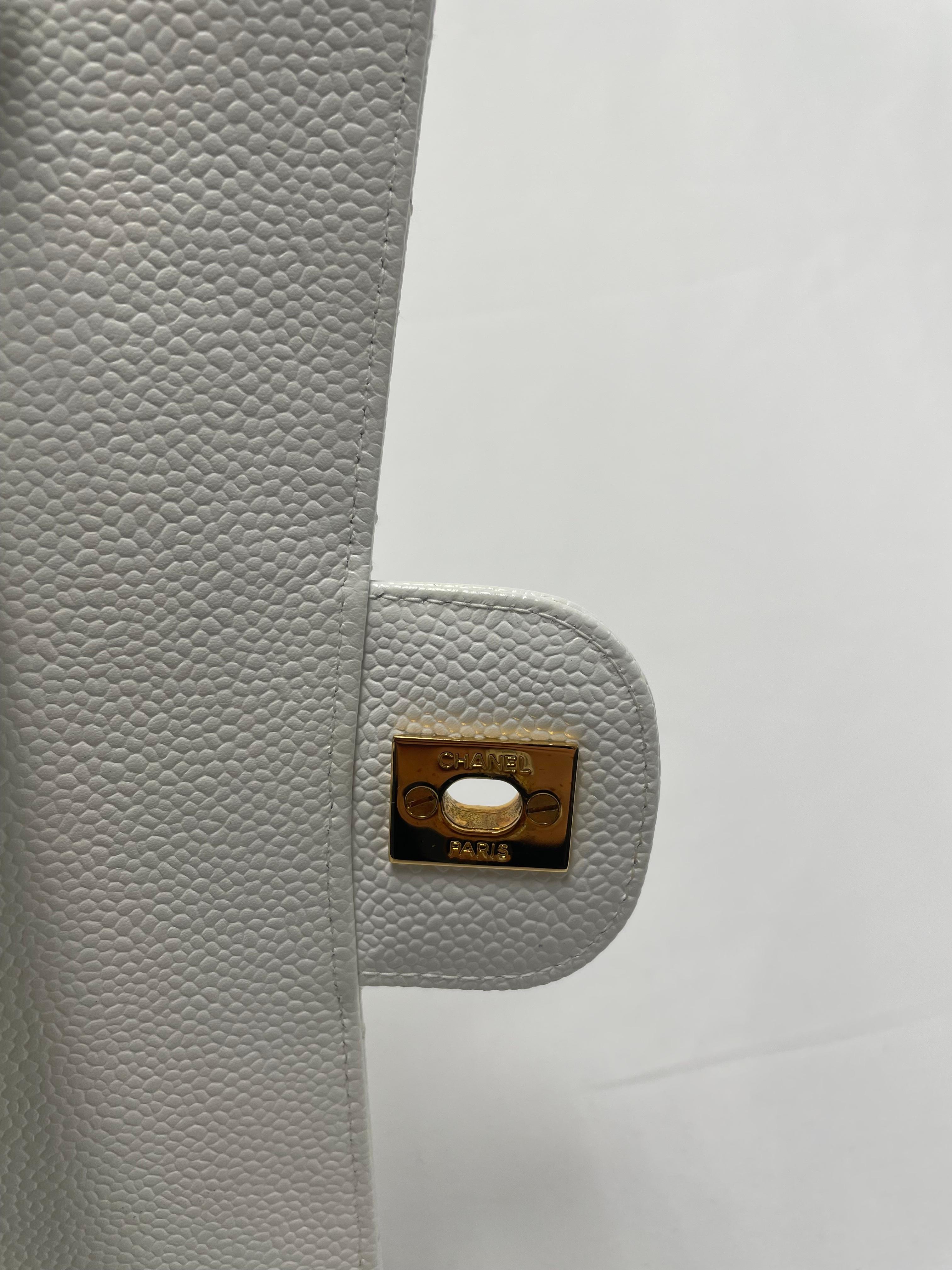 Chanel Classic Double Flap Bag, Jumbo, White Caviar with Gold-Toned Hardware 3