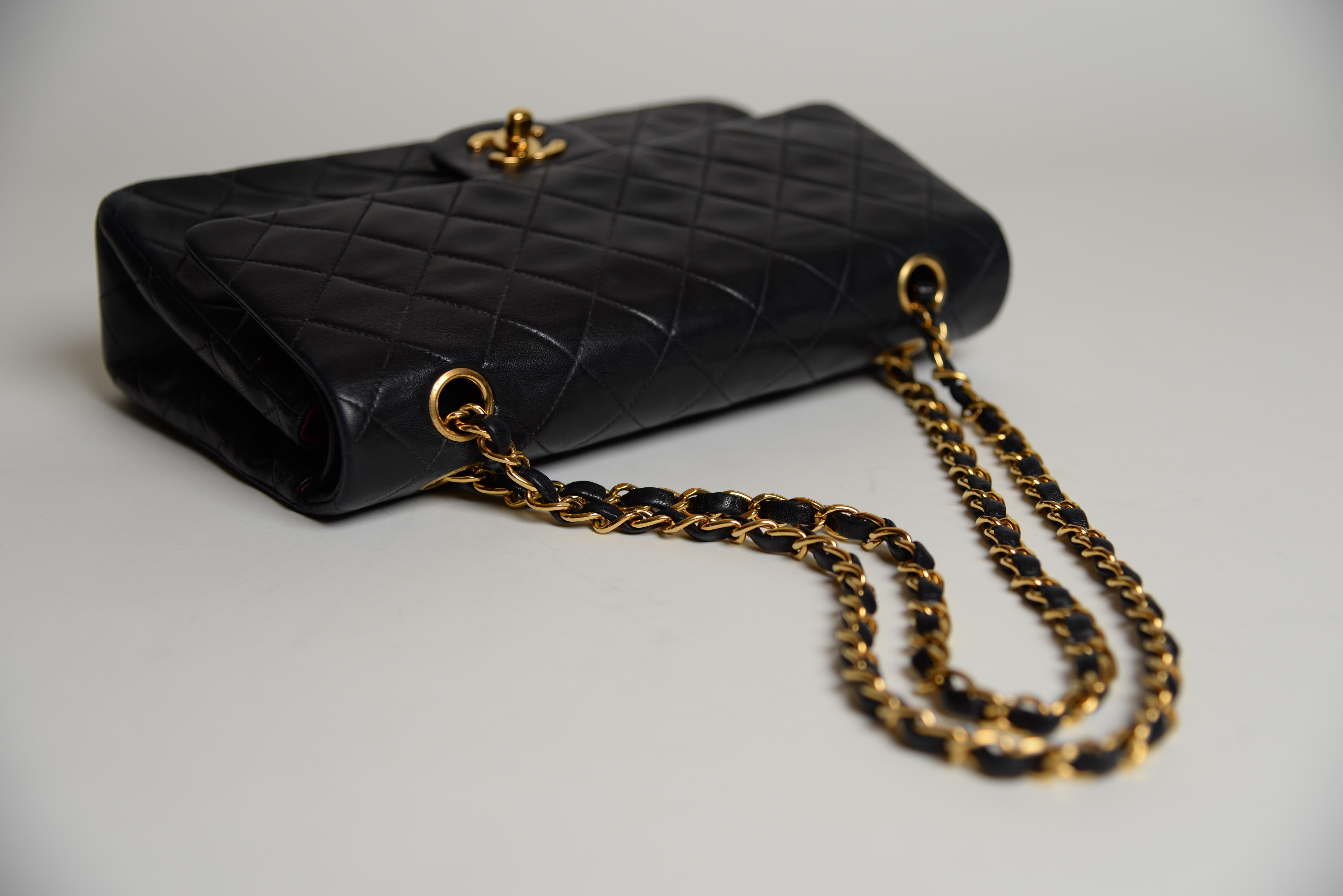 Chanel Classic Double Flap Bag Medium Black Lambskin Full-Set 8