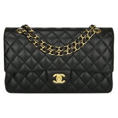 CHANEL Classic Double Flap Bag Medium Black Lambskin with Gold Hardware 2009