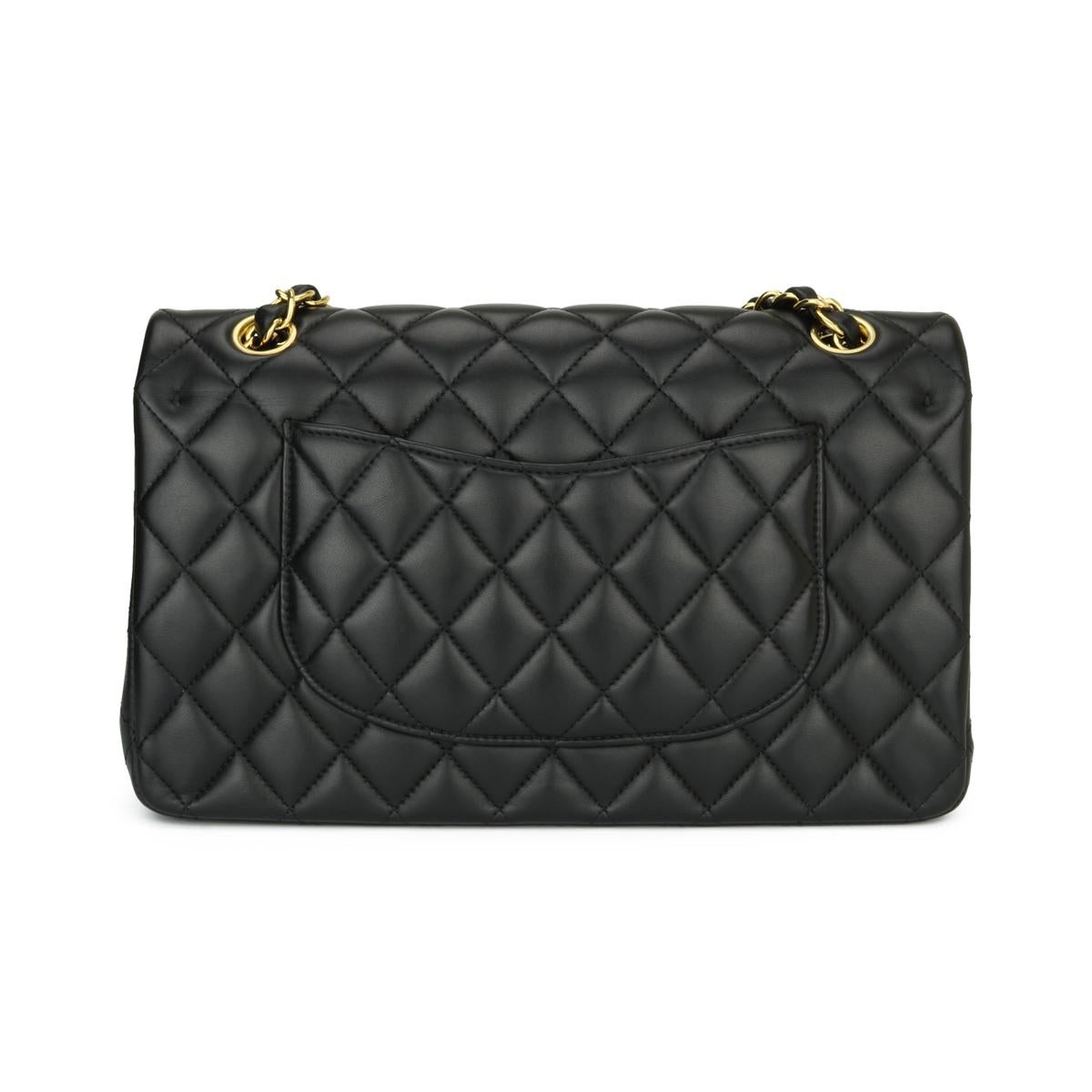 CHANEL Classic Double Flap Bag Medium Black Lambskin with Gold Hardware 2016 In Excellent Condition In Huddersfield, GB