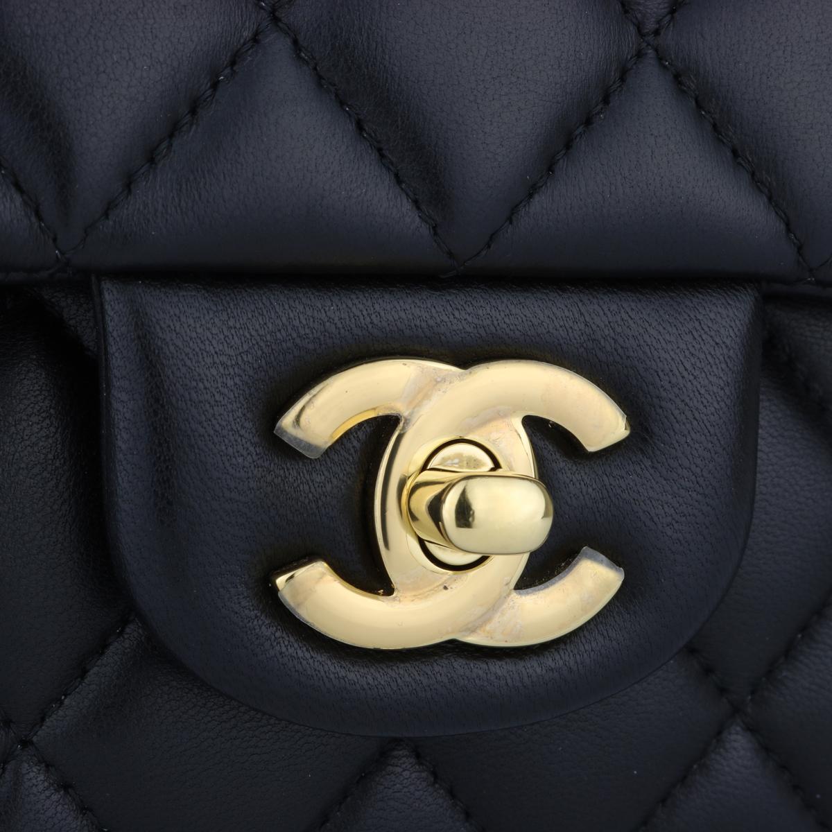 Women's or Men's CHANEL Classic Double Flap Bag Medium Black Lambskin with Gold Hardware 2016