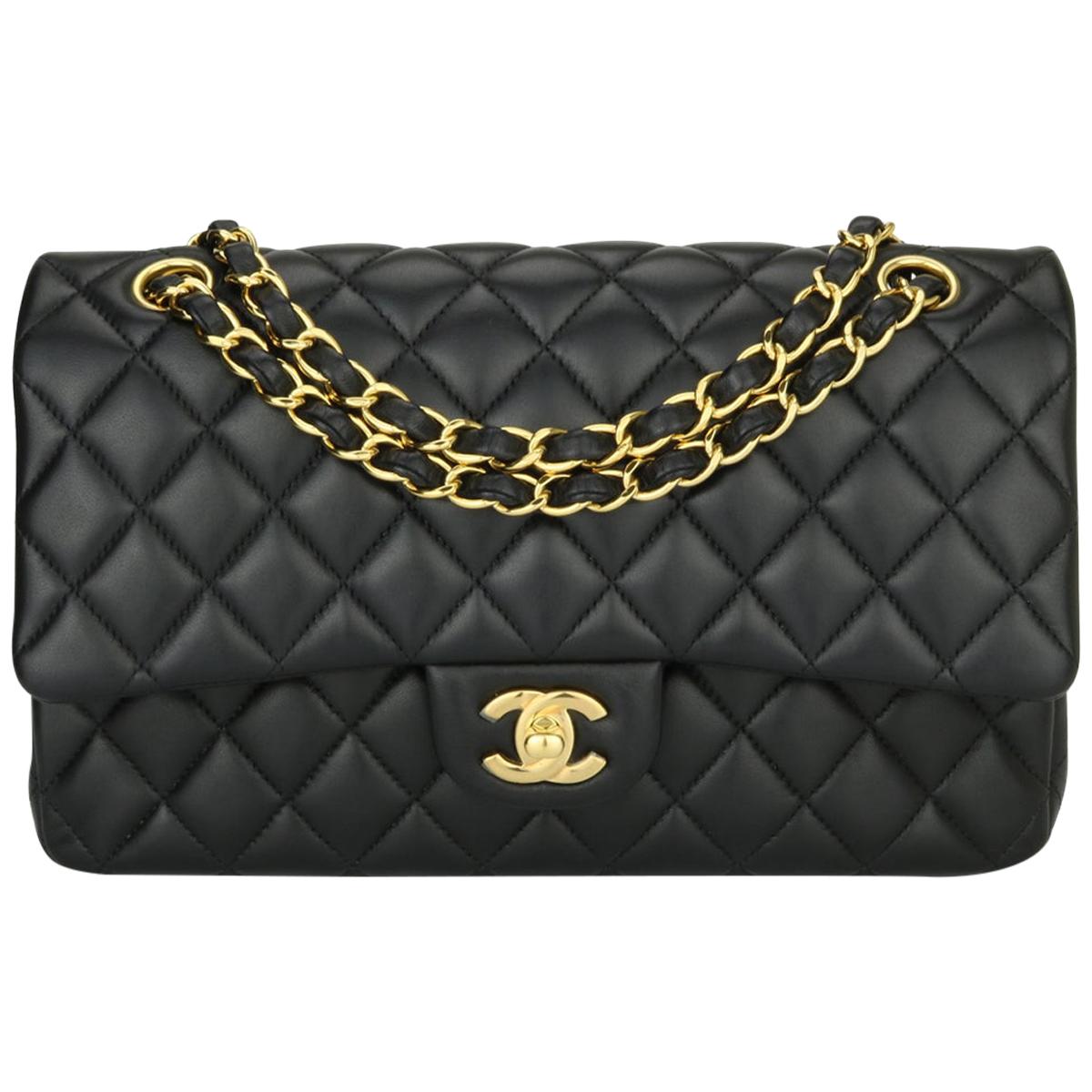 CHANEL Classic Double Flap Bag Medium Black Lambskin with Gold Hardware 2016