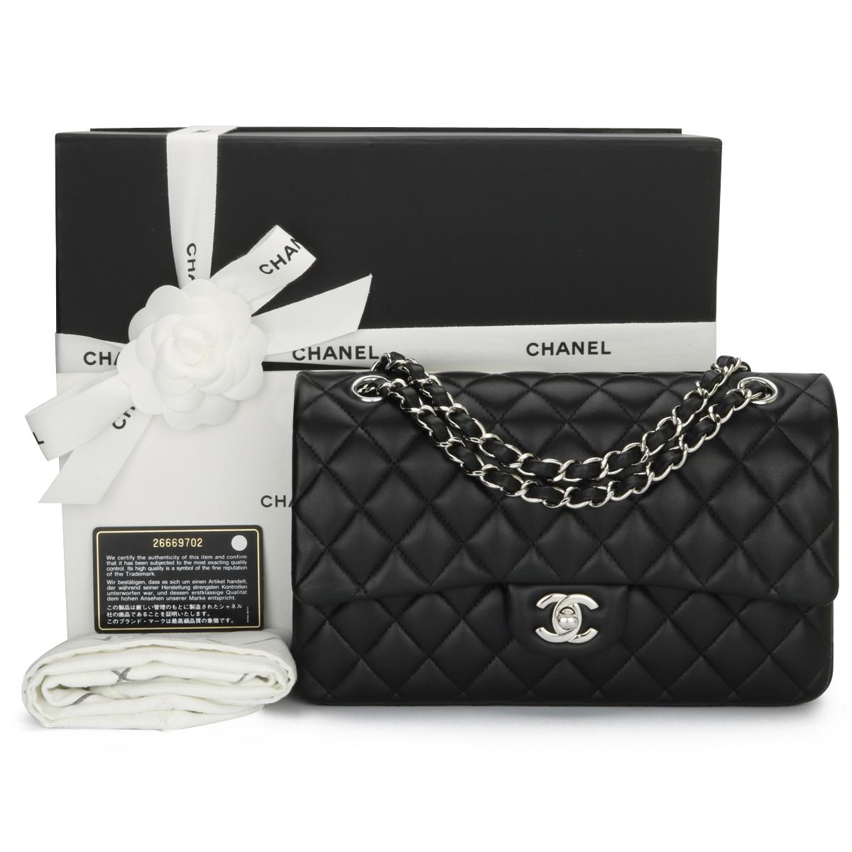 CHANEL Classic Double Flap Bag Medium Black Lambskin with Silver Hardware 2019 11
