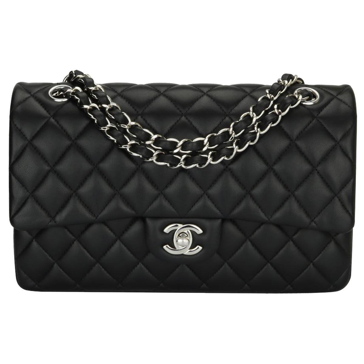 CHANEL Classic Double Flap Bag Medium Black Lambskin with Silver Hardware  2019 at 1stDibs