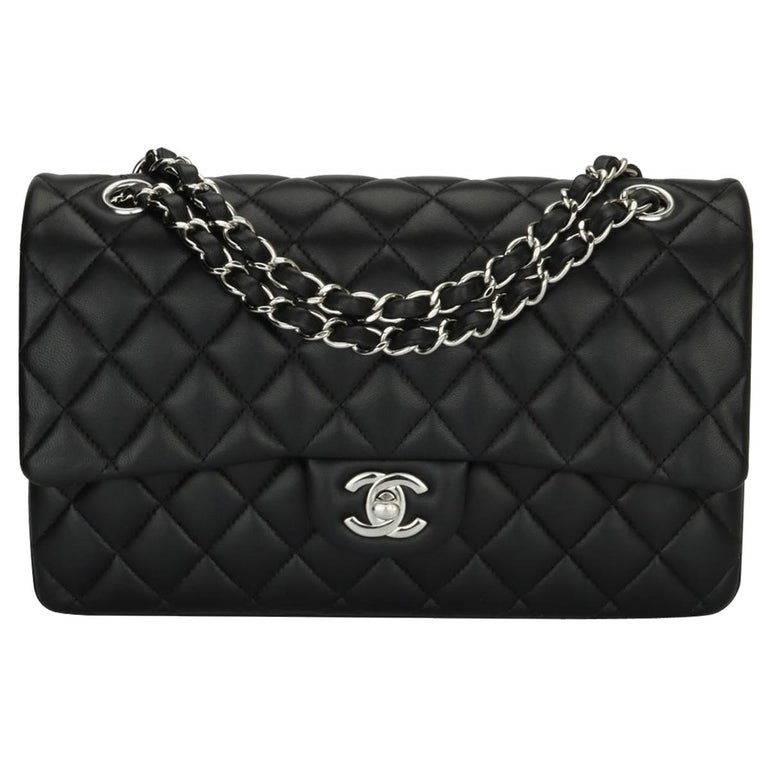 CHANEL Classic Double Flap Bag Medium Black Lambskin with Silver Hardware  2019