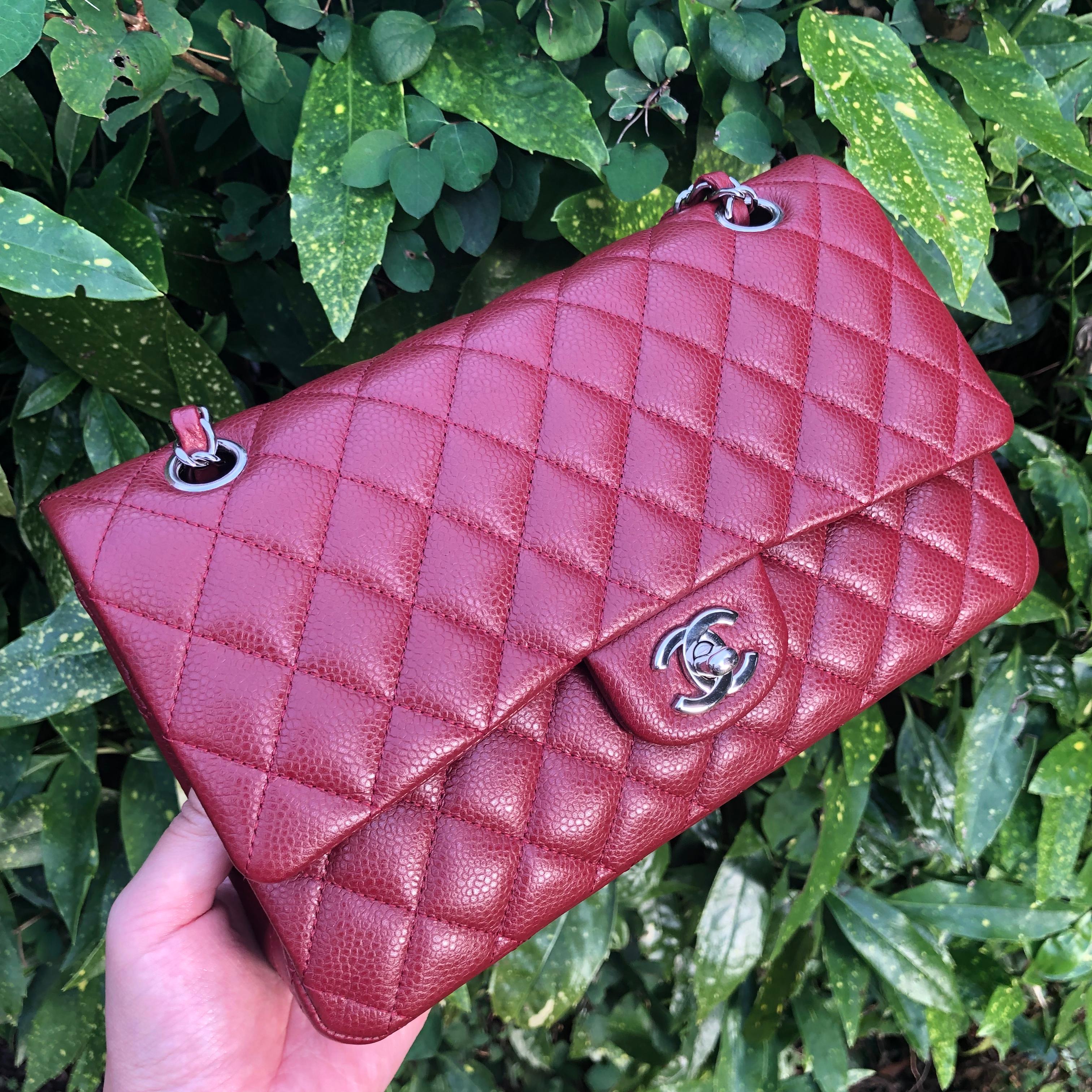 CHANEL Classic Double Flap Bag Medium Burgundy Caviar with Silver Hardware 2014 12