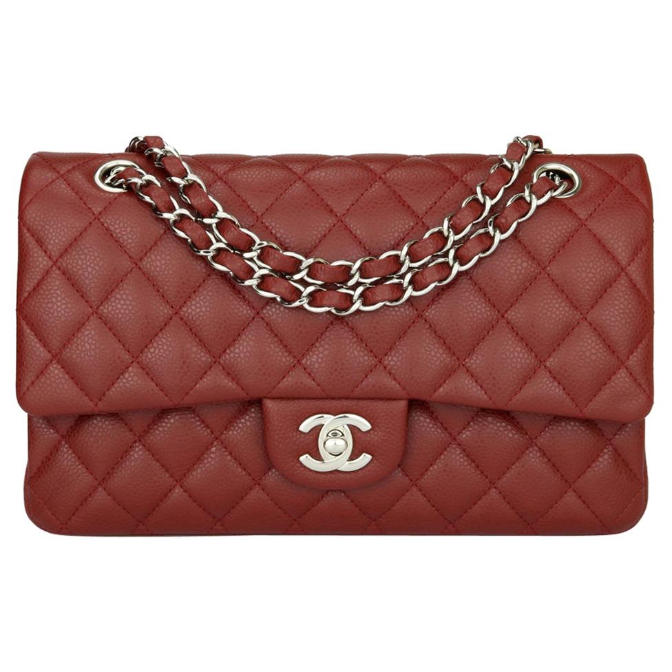CHANEL Classic Double Flap Bag Medium Burgundy Caviar with Silver Hardware 2014