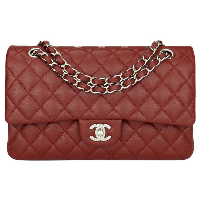 CHANEL Classic Double Flap Bag Medium Burgundy Caviar with Silver ...