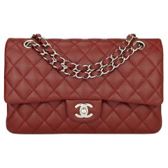 CHANEL Classic Double Flap Bag Medium Burgundy Caviar with Silver Hardware 2014