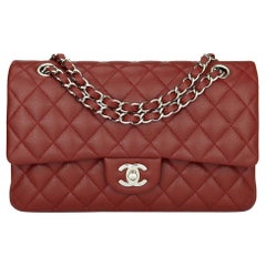 CHANEL Classic Double Flap Tasche Medium Burgunder Kaviar mit Silber Hardware 2014